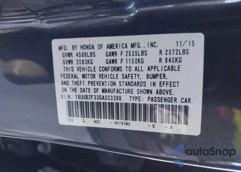 2016 Acura Tlx V6 z USA, uszkodzony, nr VIN 19UUB2F30GA003396